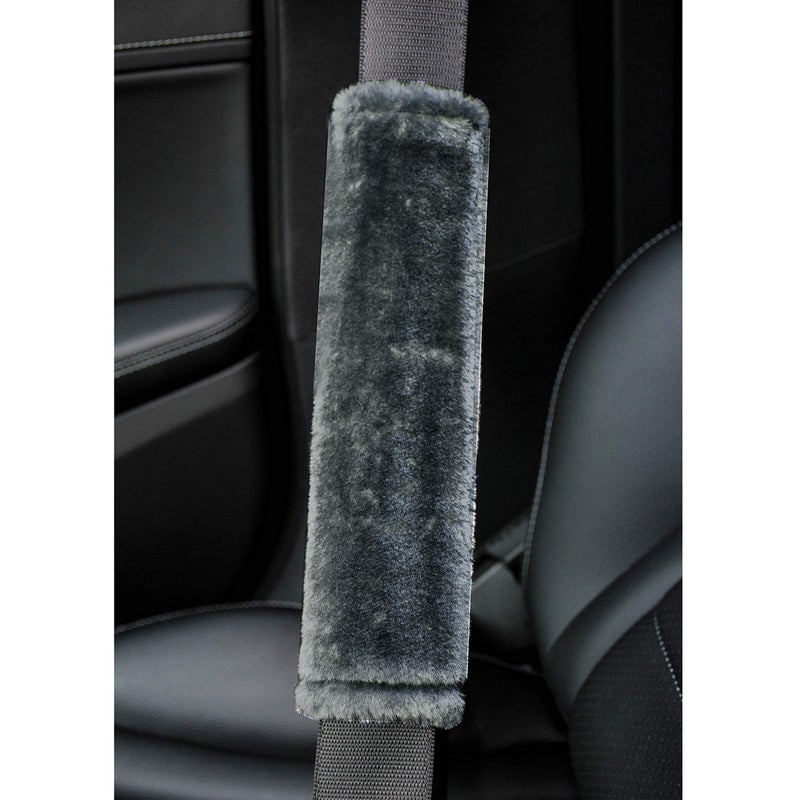 Amooca Soft Faux Fur Universal Fit Seatbelt Cover Car Truck SUV Airplane Seat Belt Shoulder Pad for Carmera Backpack Straps Neck Cushion Protector 2 Pack 10.5in Dark Gray - Image 3